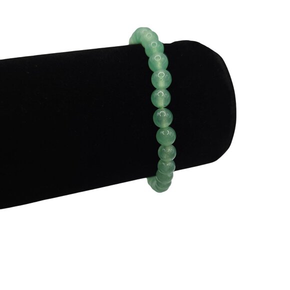 Aventurine Glass Green Beaded Silver Tone Cross Bracelet Rhinestone Sparkle - Picture 5 of 11